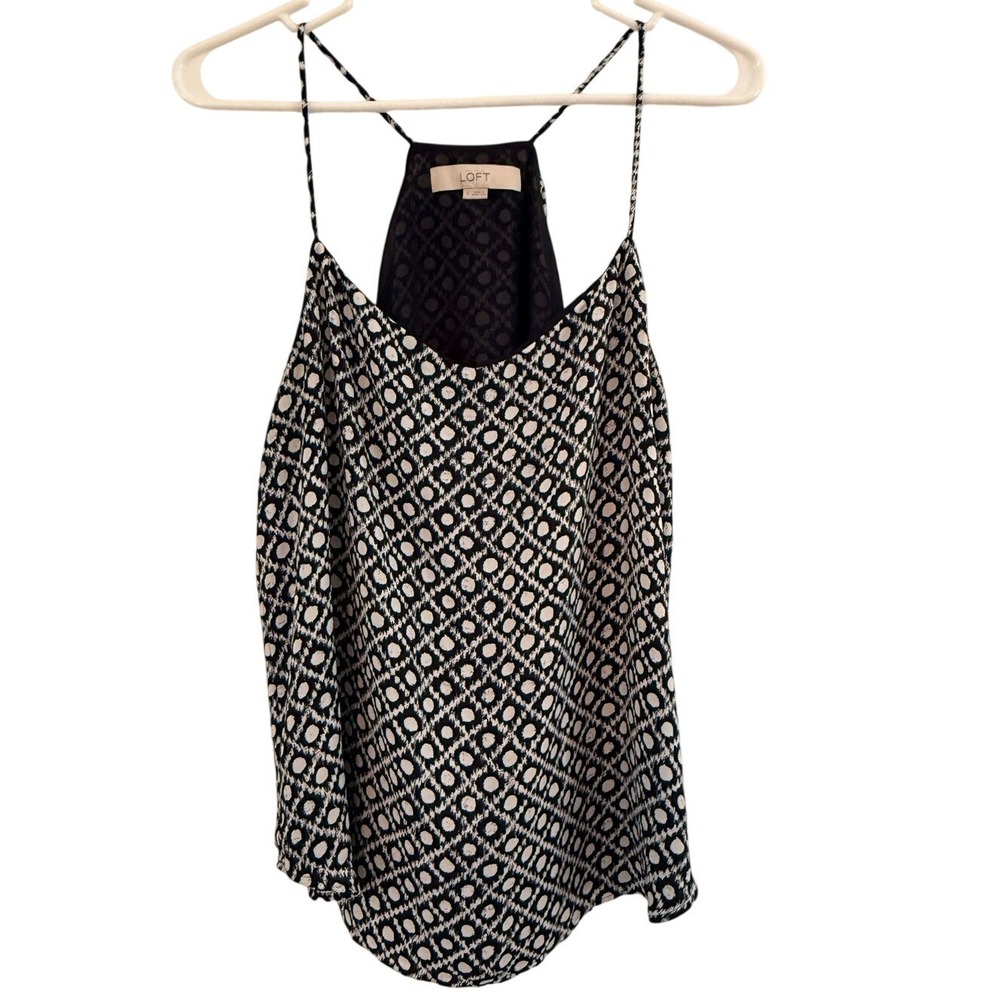 Loft Navy Blue White Geometric Print Strappy Cami Racerback Tank Top Small